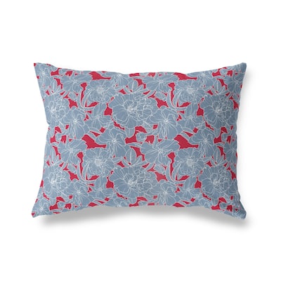 FLOWER POWER BLUE AND RED Lumbar Pillow By Kava Designs