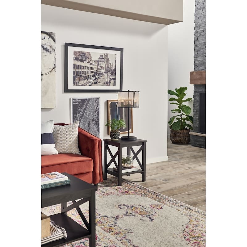 The Gray Barn Xanadu Hill X-frame Two-tier End Table with Shelf