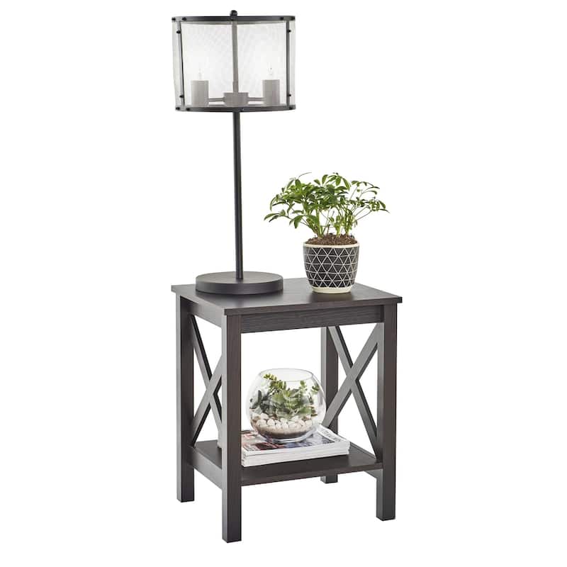 The Gray Barn Xanadu Hill X-frame Two-tier End Table with Shelf