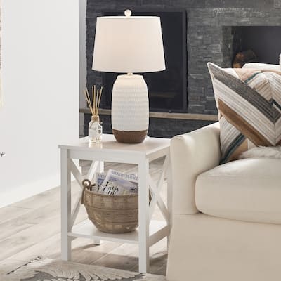 The Gray Barn Xanadu Hill X-frame Two-tier End Table with Shelf
