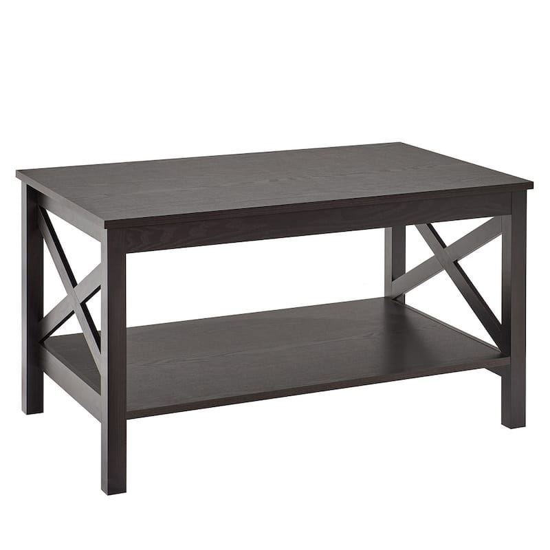 The Gray Barn Xanadu Hill X-frame Two-tier Coffee Table with Shelf - Black Walnut