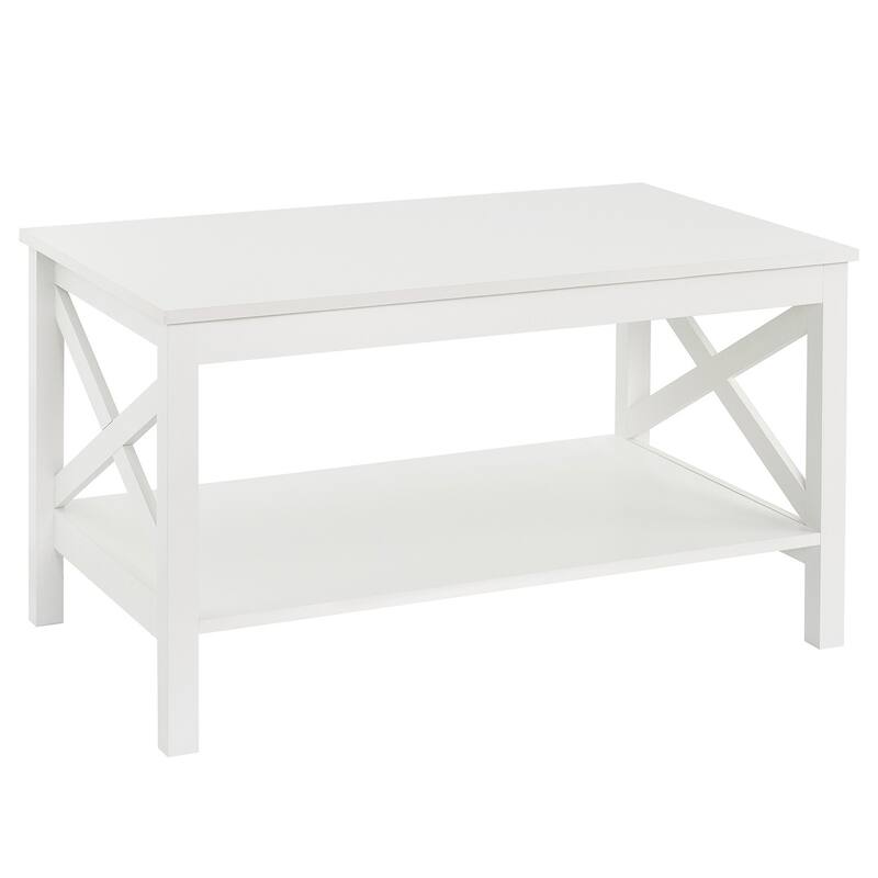The Gray Barn Xanadu Hill X-frame Two-tier Coffee Table with Shelf - White