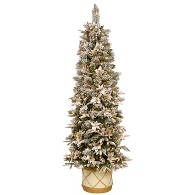 National Tree Company 6 ft. Frosted Colonial Slim Half Tree with 200 Clear Lights - 6 ft