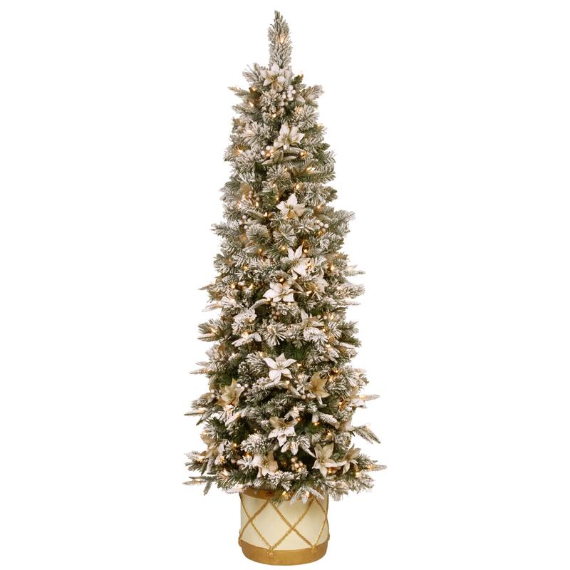 National Tree Company 6 ft. Frosted Colonial Slim Half Tree with 200 Clear Lights - 6 ft