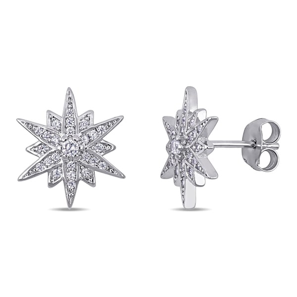 Miadora Sterling Silver Cubic Zirconia Clustered Star Stud Earrings. Opens flyout.