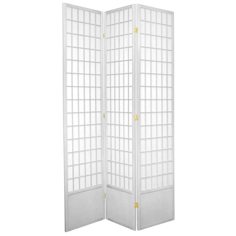 Handmade 7' White 3-Panel Window Pane Shoji Screen