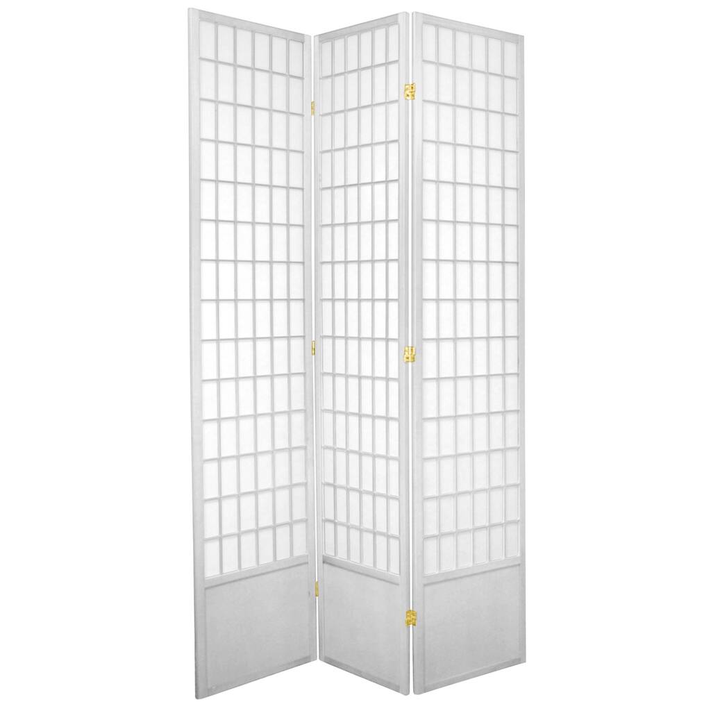 Handmade 7' White 3-Panel Window Pane Shoji Screen