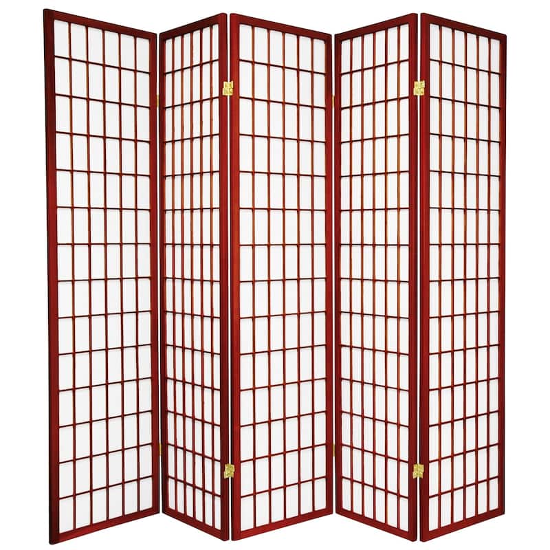 6 ft. Tall Window Pane Shoji Screen - Rosewood - 5 Panels
