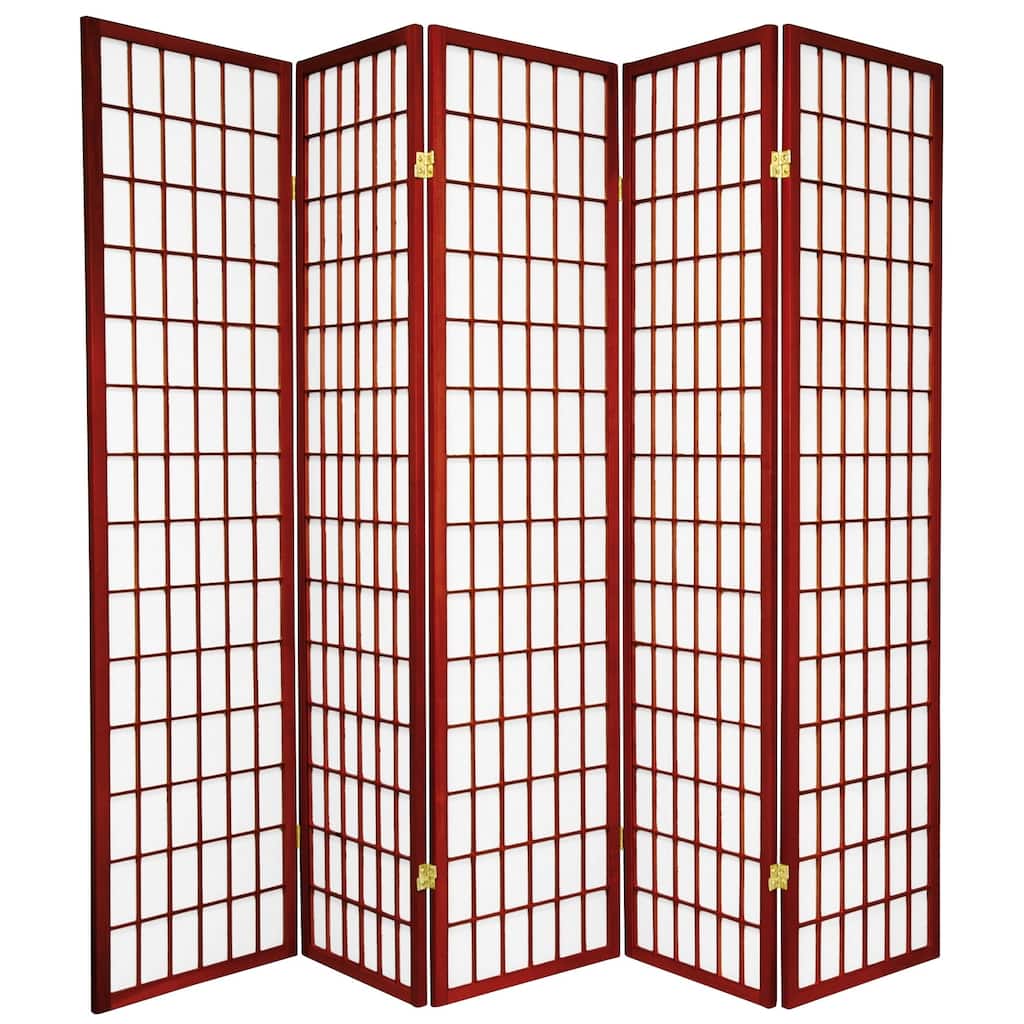 6 ft. Tall Window Pane Shoji Screen - Rosewood - 5 Panels