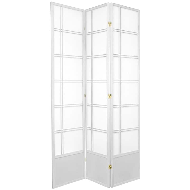 Handmade 7' White 3-Panel Double Cross Shoji Screen