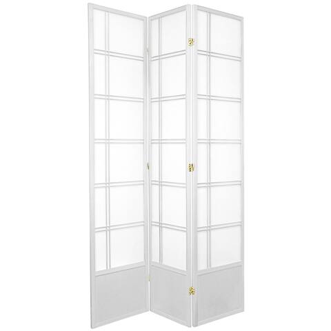 Handmade 7' White 3-Panel Double Cross Shoji Screen