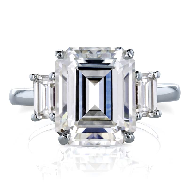 Annello by Kobelli 14k White Gold 5 1/2 Carat TW 3-Stone Emerald Moissanite Forever One (C&C) Engagement Ring