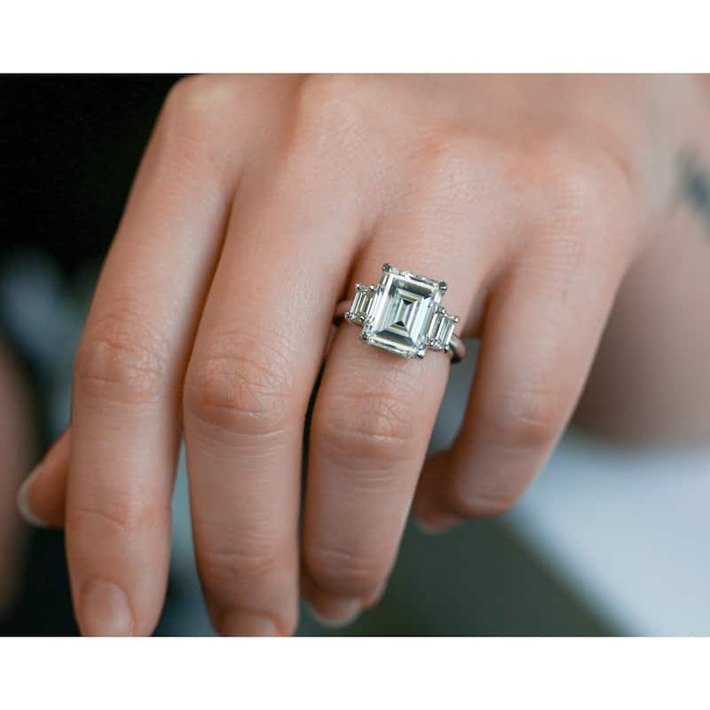 Annello by Kobelli 14k White Gold 5 1/2 Carat TW 3-Stone Emerald Moissanite Forever One (C&C) Engagement Ring