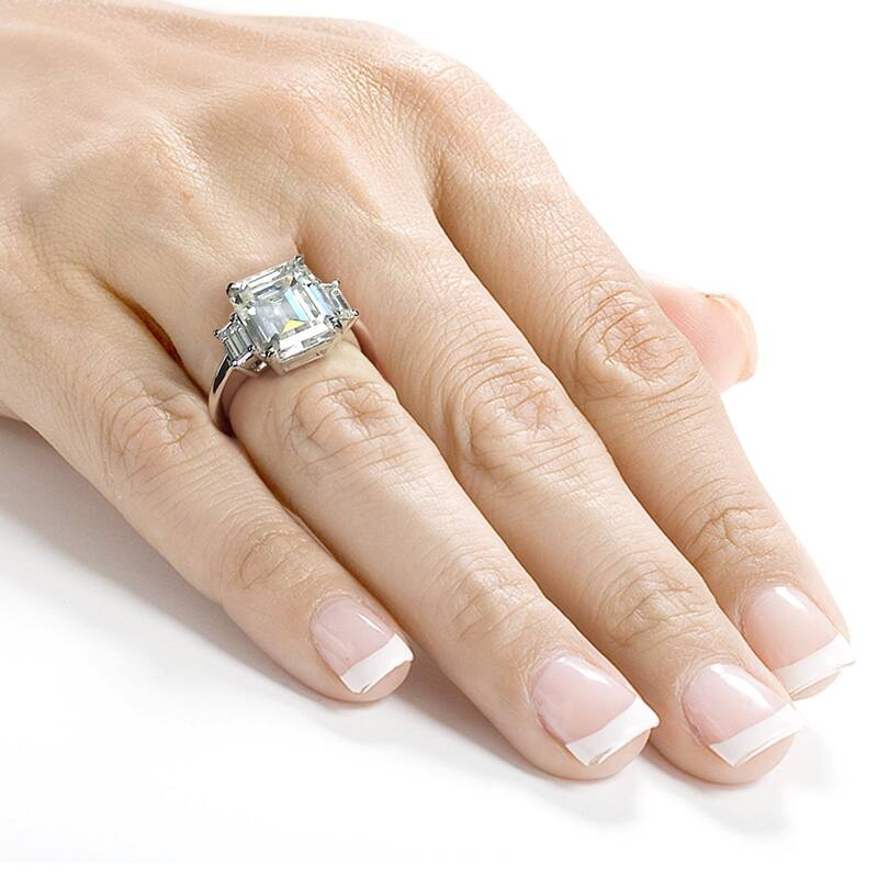 Annello by Kobelli 14k White Gold 5 1/2 Carat TW 3-Stone Emerald Moissanite Forever One (C&C) Engagement Ring