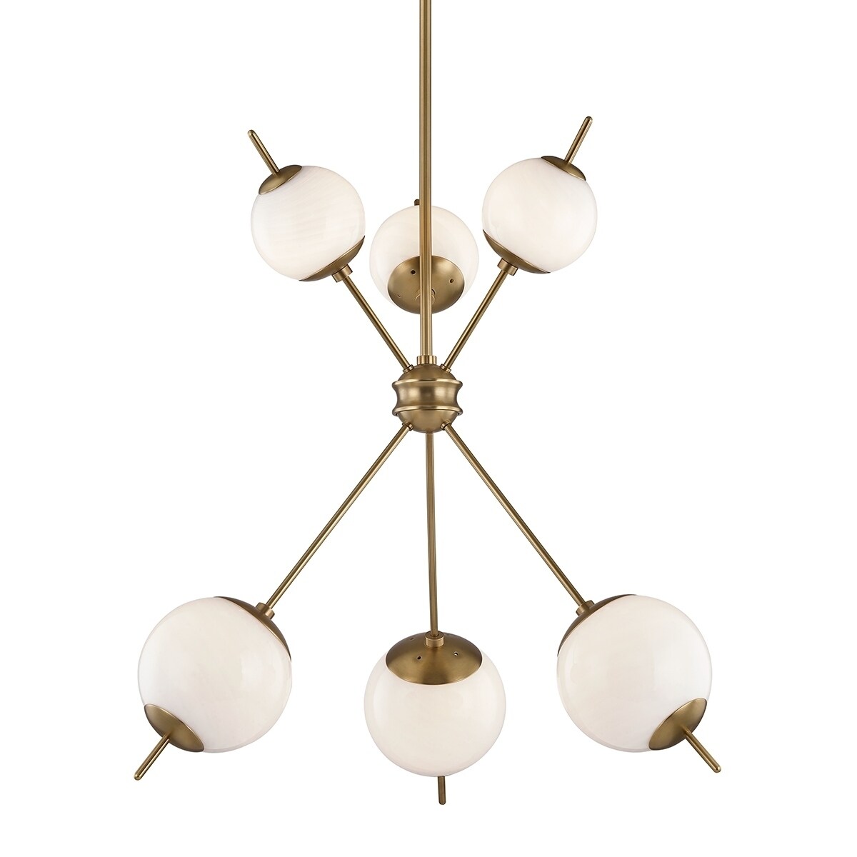 Mitzi by Hudson Valley Remi 6-light Aged Brass Chandelier, Shiny Opal White with Spot Mold Swirl Optic Glass - Chandeliers For Bedrooms by Overstock.com