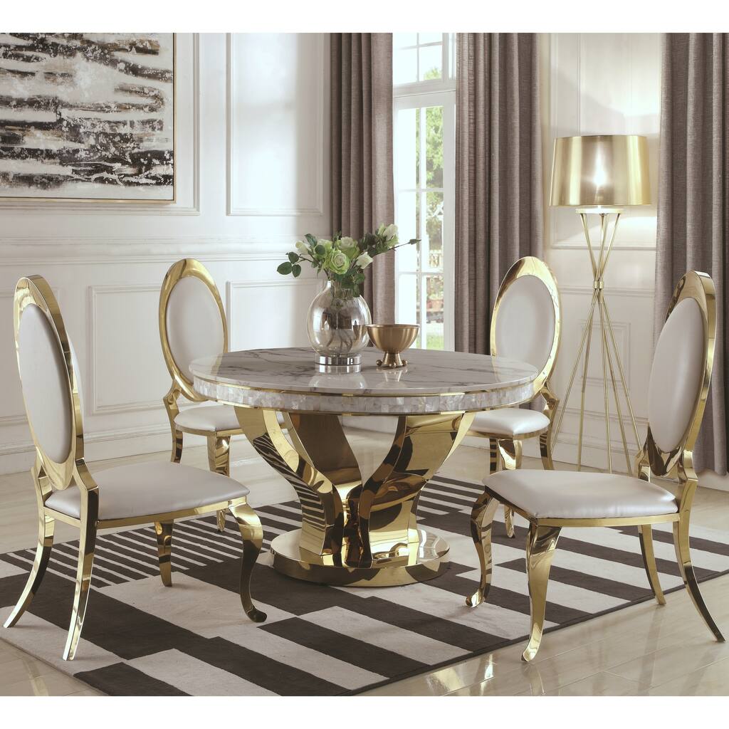 Luxurious Modern Design 5-piece Gold Dining Set with Marble Table Top