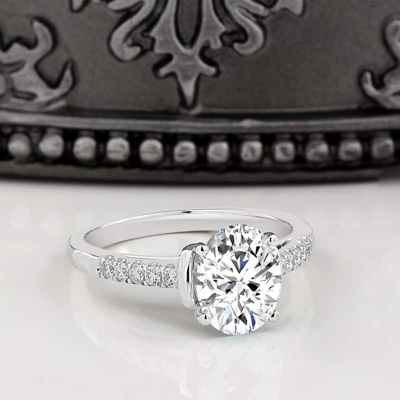 Moissanite by Auriya 14k Gold 2ct Oval-cut and 1/6ctw Diamond Engagement Ring