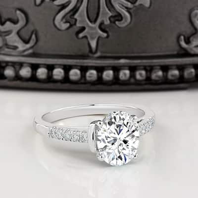 Moissanite by Auriya 14k Gold 2ct Oval-cut and 1/6ctw Diamond Engagement Ring