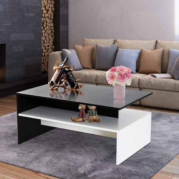 2 Tier Modern Rectangular Living Room Coffee Table - Black/White