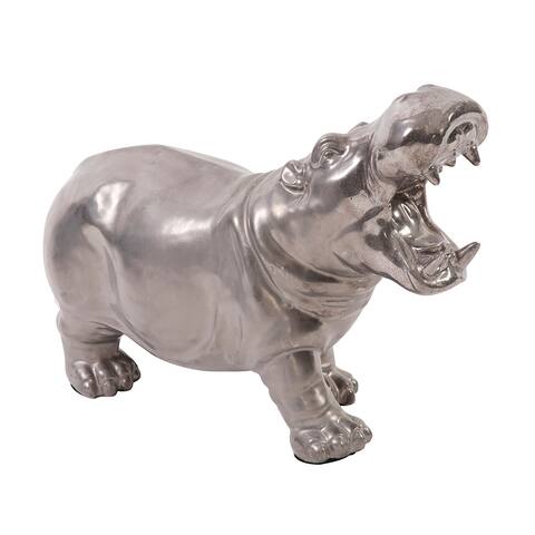 Antiqued Silver Hippo Decor