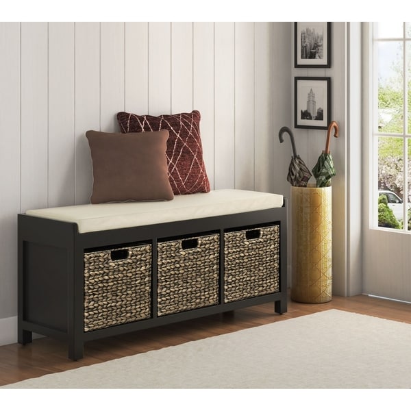 Black Storage Bench With Wicker Baskets