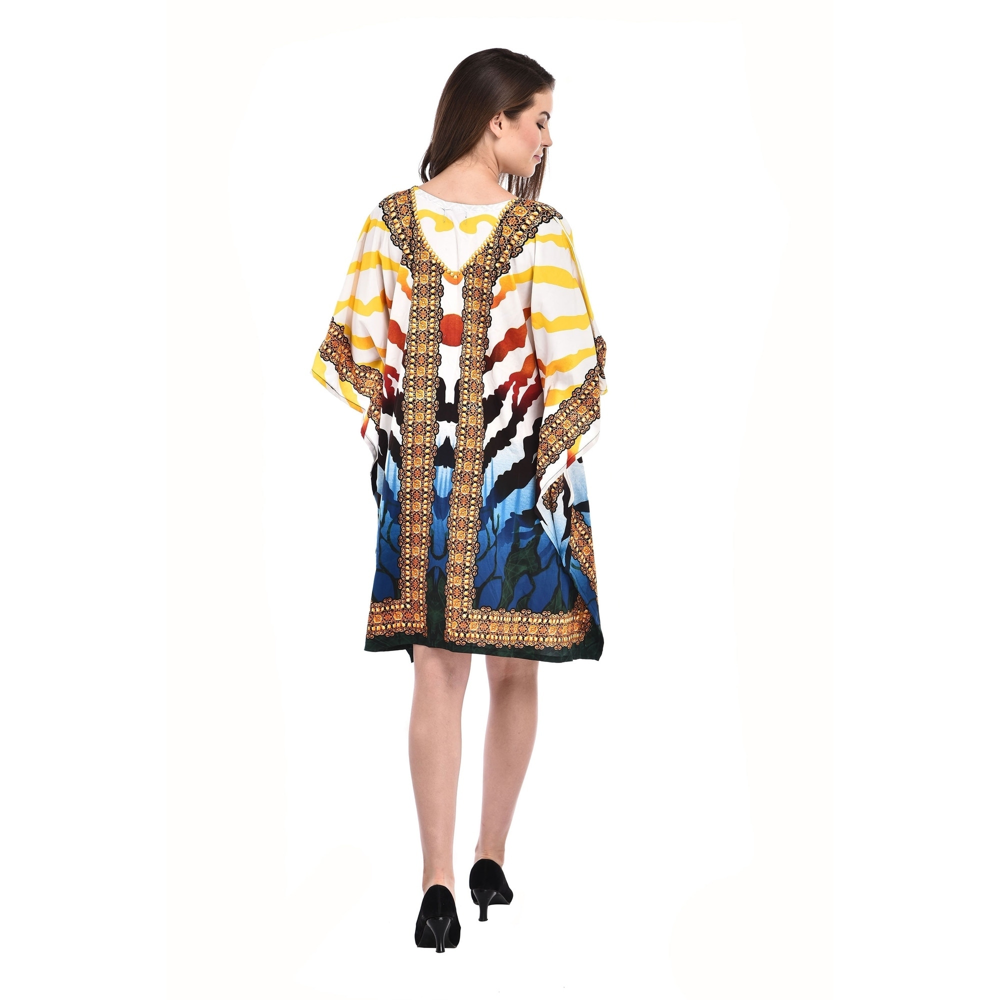 Women Kaftan Kimono Polyester Beach Dress Strip Printed Plus Size Tunic Dress For Womens