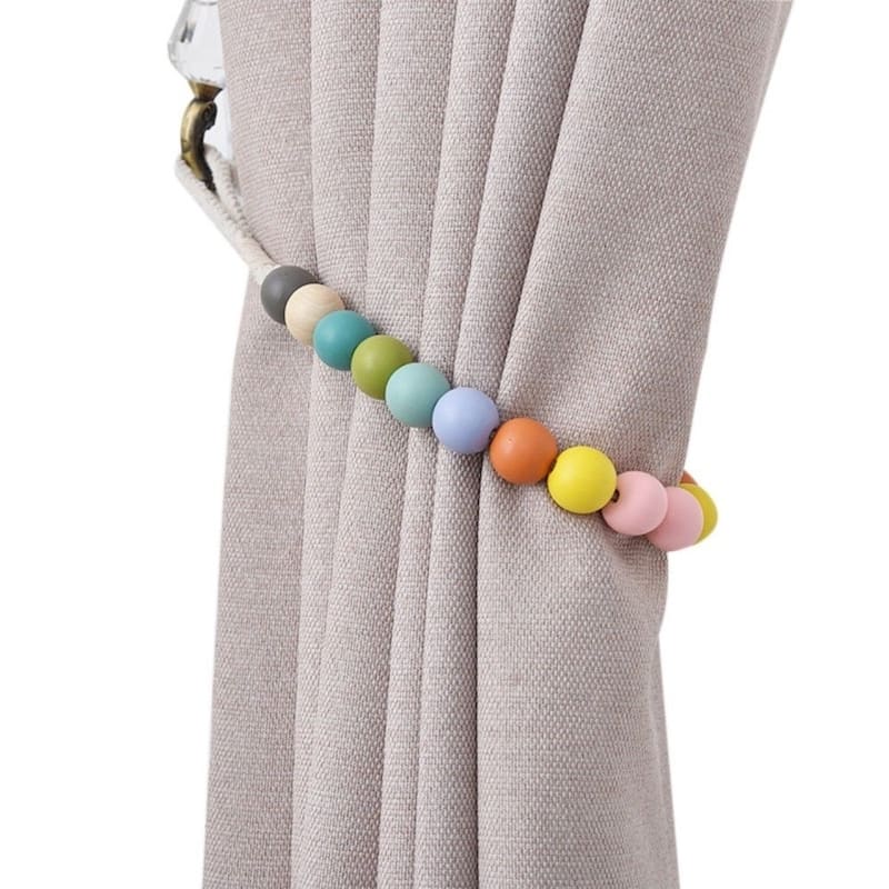 Bad Students Dametta Macaron Wooden Bead Curtain Tieback (Set of 2) - Rainbow