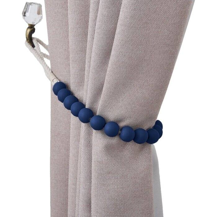 Bad Students Dametta Macaron Wooden Bead Curtain Tieback (Set of 2) - Navy Blue