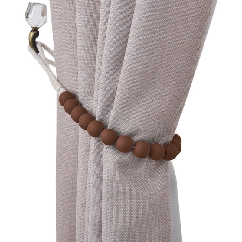 Bad Students Dametta Macaron Wooden Bead Curtain Tieback (Set of 2) - Chocolate Brown