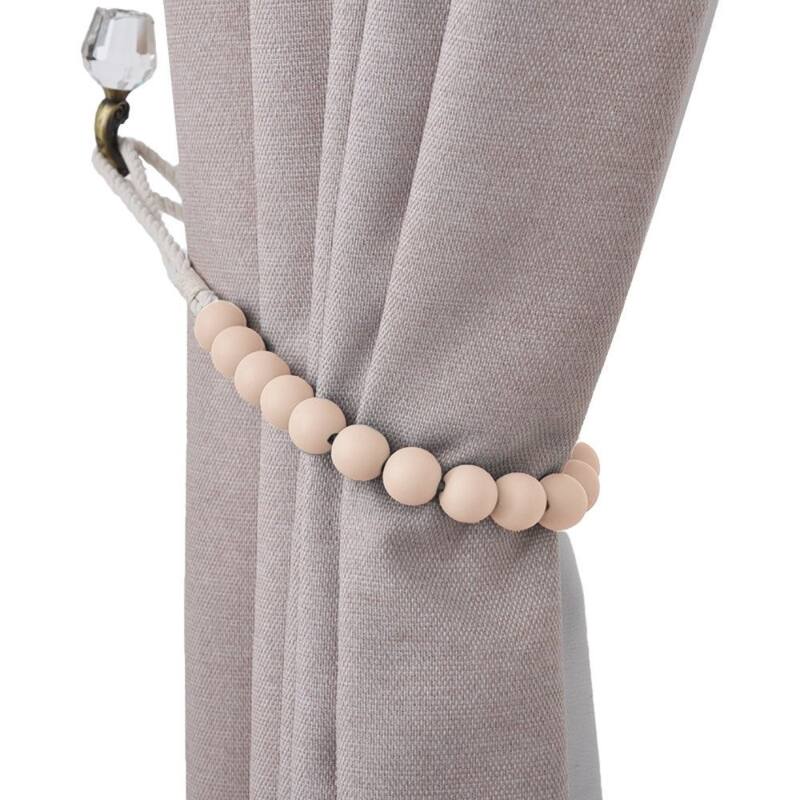 Bad Students Dametta Macaron Wooden Bead Curtain Tieback (Set of 2) - Natural Ivory
