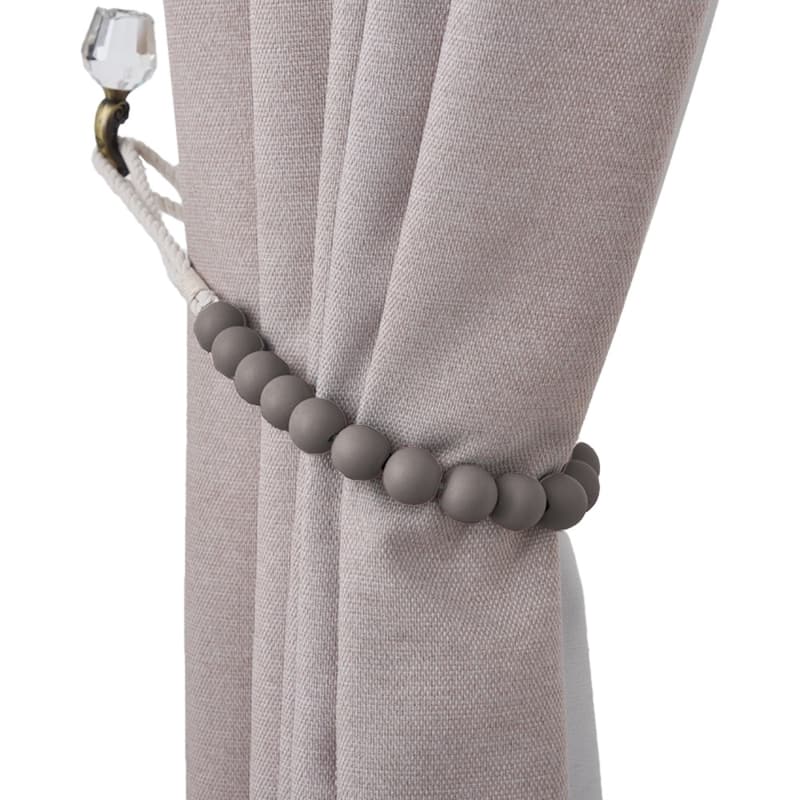 Bad Students Dametta Macaron Wooden Bead Curtain Tieback (Set of 2) - Seamud Gray