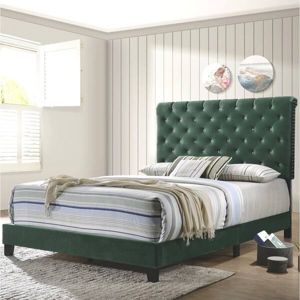 Shop Modern Elegant Button Tufted Design Green Velvet Upholstered