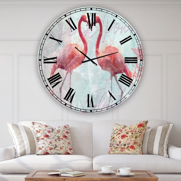 Designart 'Flamingo Power' Oversized Cottage Wall Clock