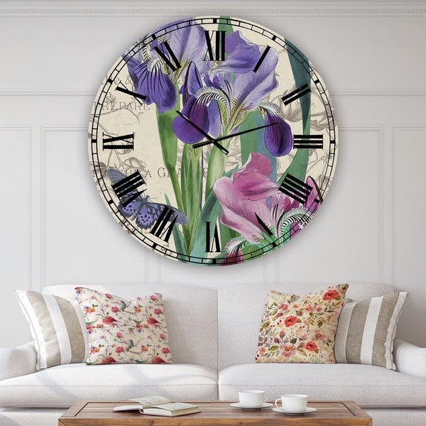 Designart 'Vintage Flowers III' Oversized Cottage Wall Clock