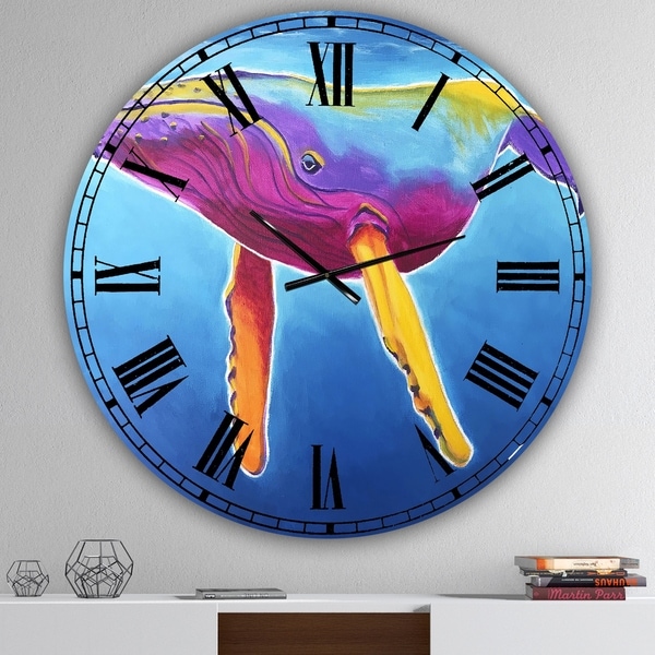 Designart 'Humpback Whale - Rainbow' Large Nautical & Coastal Wall Clock