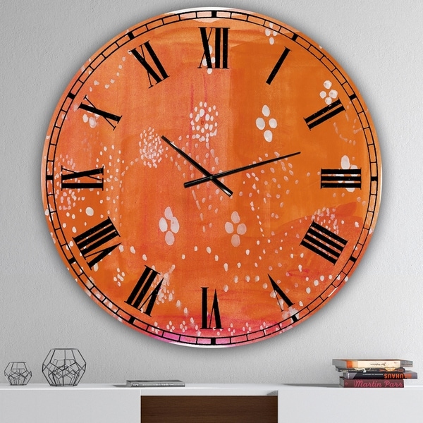 Designart 'Indian Orange Composition' Oversized Mid-Century Wall Clock