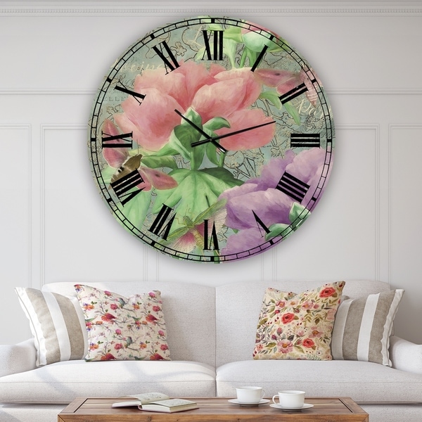 Designart 'Pink Peonies' Large Cottage Wall Clock