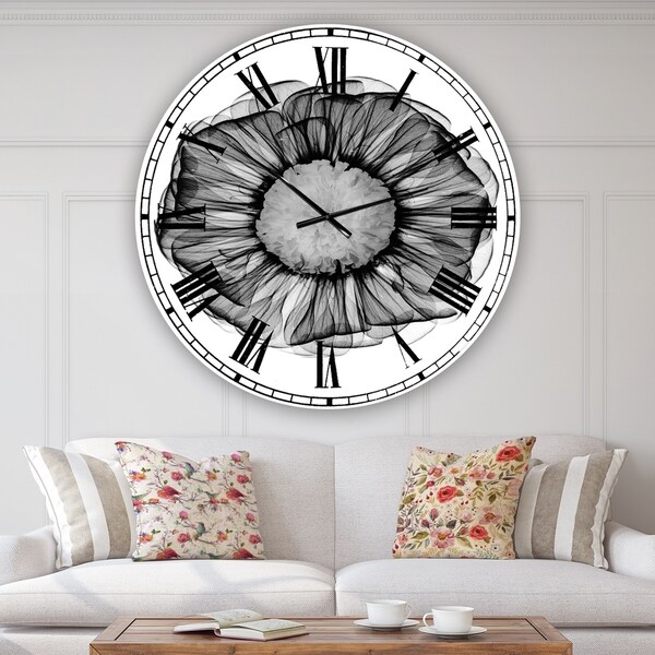 Designart 'Zinnia Montage Black & White X-Ray' Large Cottage Wall Clock