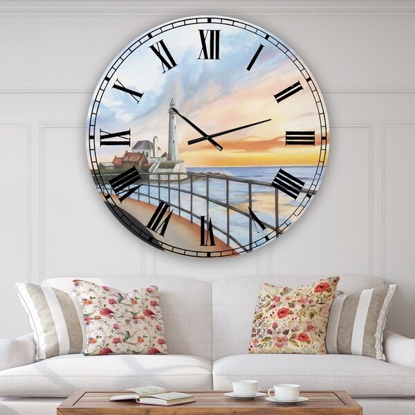 Designart 'St Marys Lighthouse' Large Nautical & Coastal Wall Clock