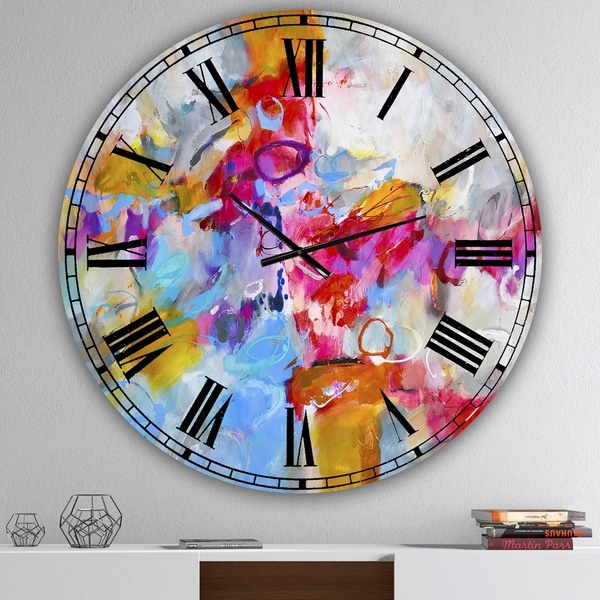 Designart 'Blue And Yellow Color Spatters IV' Oversized Modern Wall Clock