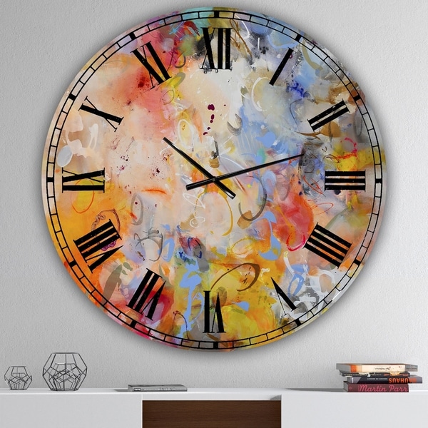 Designart 'Blue And Yellow Color Whirls' Large Modern Wall Clock
