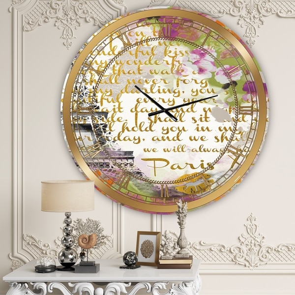 Designart 'With Love From Paris 1' Large Traditional Wall Clock
