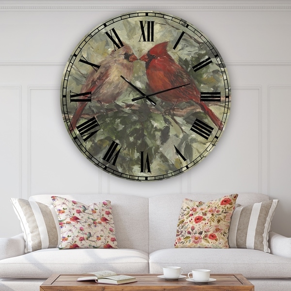 Designart 'Kissing Cardinals' Large Cottage Wall Clock