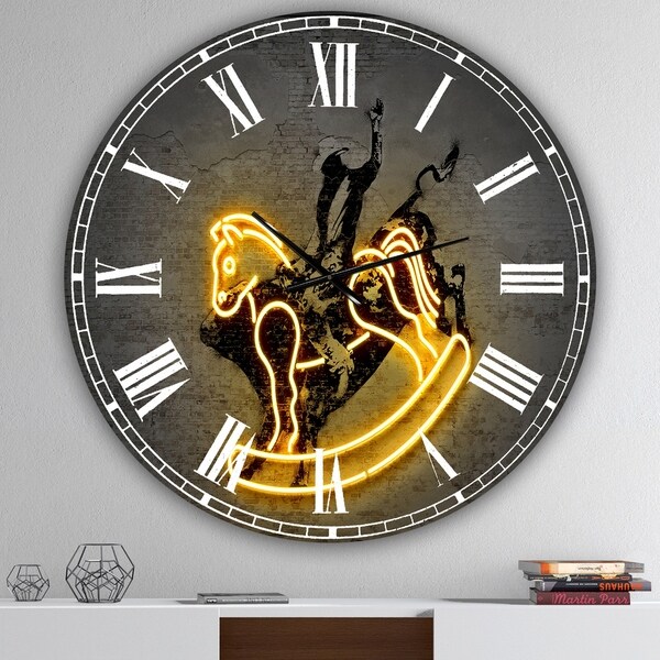 Designart 'Neon Rodeo Horse' Oversized Modern Wall Clock