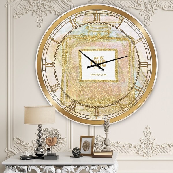 Designart 'Chic Nr 5 Paris Parfum I' Oversized Fashion Wall Clock