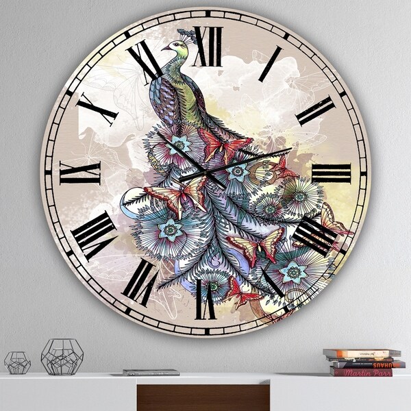 Designart 'Butterfly Peacock' Oversized Cottage Wall Clock