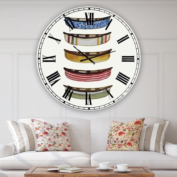 Designart 'Five Canoes' Large Lake House Wall Clock