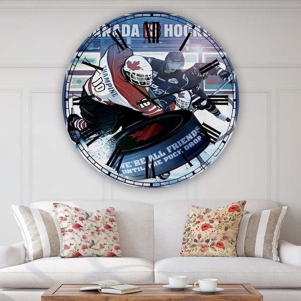 Designart 'Canada is Hockey' Traditional Wall Clock