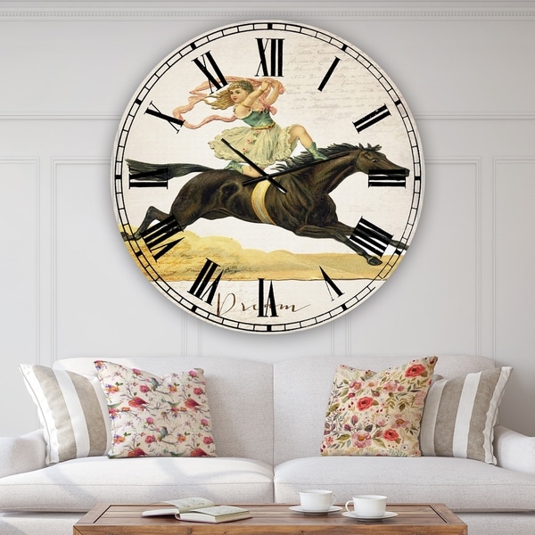 Designart 'Dream Young Lady On Black Stallion' Oversized Cottage Wall Clock