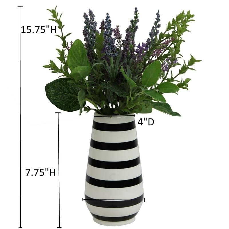 Artificial Lavender w/ Mixed Plant Foliage Striped Vase - ABN5P023-NTRL